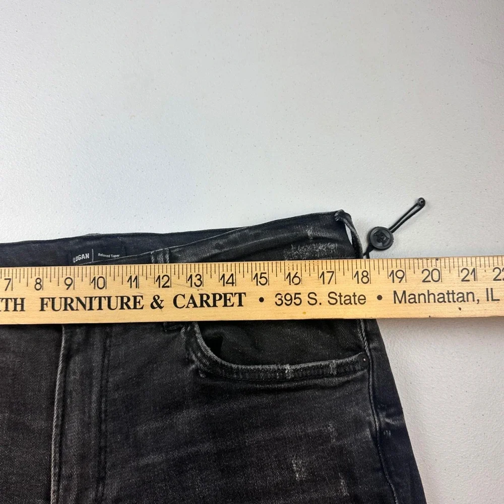 True Religion Logan Jeans Mens 36 Black Relaxed Taper Distressed Denim Pants